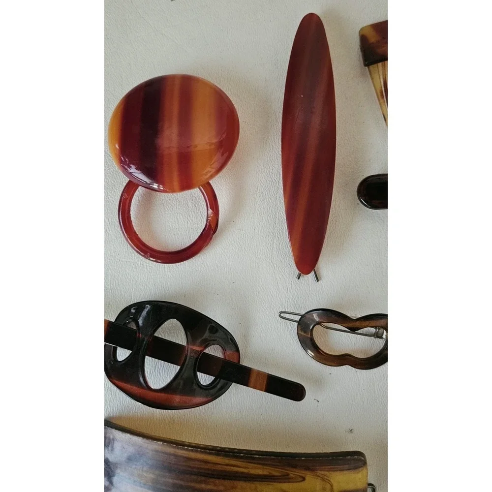 Vtg Celluloid  Tortoise Hair Comb/Clips Belt Buckle Earring Lot